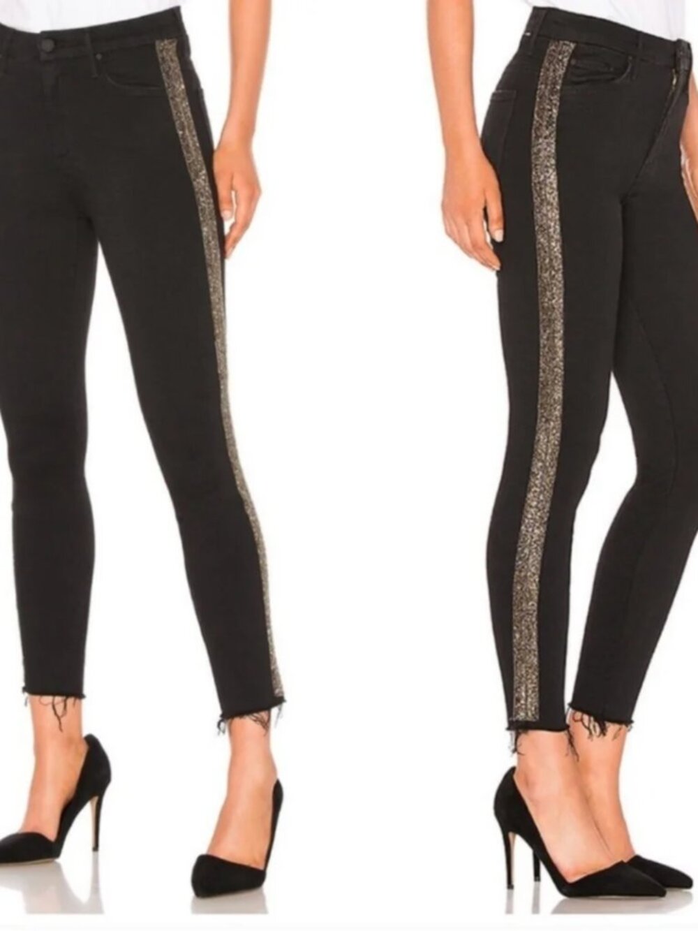 MOTHER The Rascal Ankle Fray Guilty Flash Gold Beaded Tuxedo Stripe Jeans 26